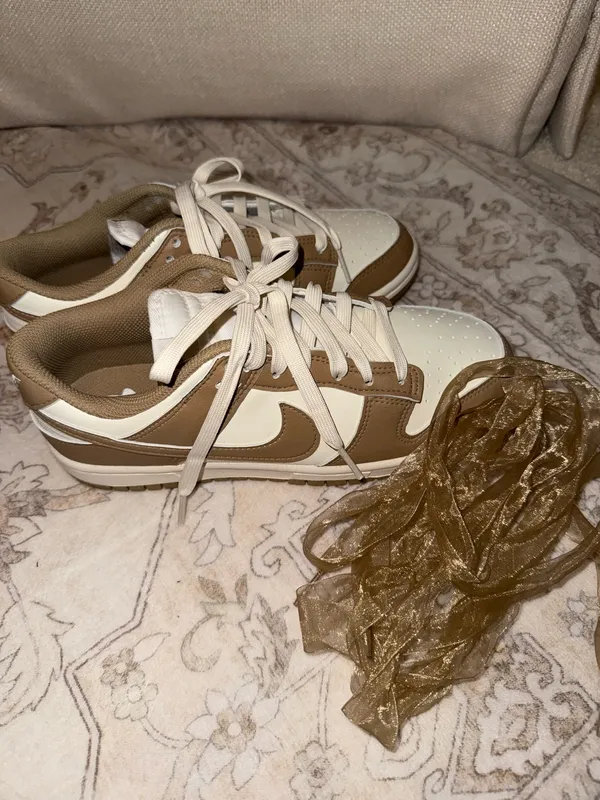Nike Women’s Dunk Low Sneakers Tan White - Image 2