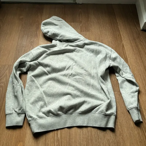 GAP Light Grey & Navy Embroidered Spell out Pullover Hoodie Fleece Lined Medium - Image 2