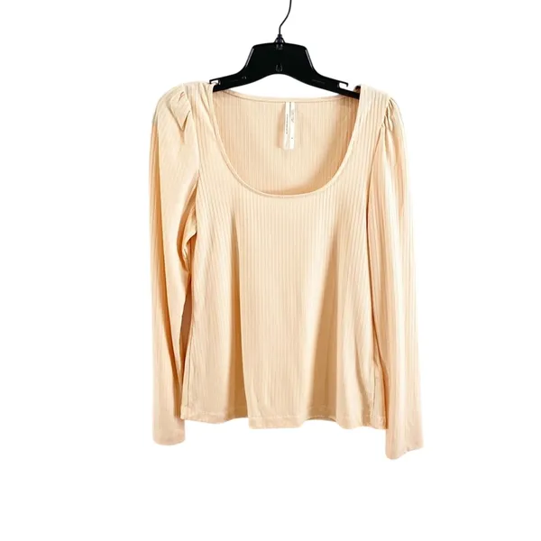 Anthropologie Peach Ribbed Long Sleeve Scoop Top Size Small‎ - Image 2