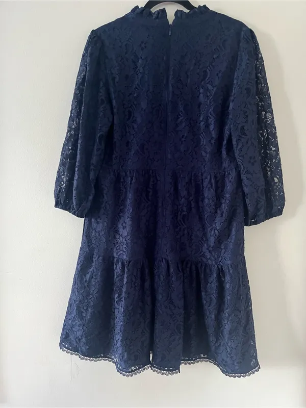 Vince Camuto Navy Blue Lace Tiered Mini Dress 12 Romantic Wedding Office Work - Image 6