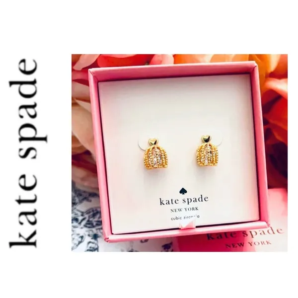NWT Kate Spade Cubic Zirconia Gold Plated Bird Cage Stud Earrings - Image 3