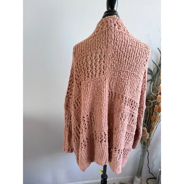 Free People Womens XS/S Oversized Chunky Open Knit Cardigan Terracotta Rose Boho - Image 2