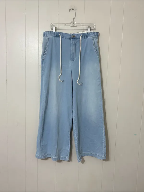 Pilcro Anthropologie Wide Leg Denim Knit Pants L High Rise Pull On Jeans - Image 3