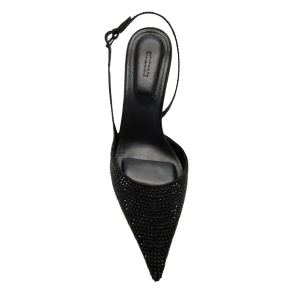 Black Crystal Slingback Kitten Heel Pointed Toe Dainty Glam Minimalist, sz 6 NEW - Image 6