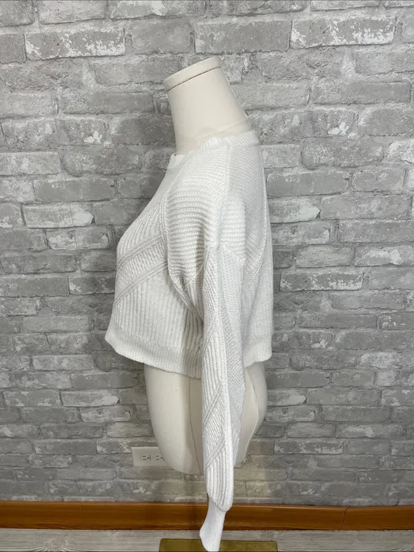 Lulus Perfect Layers Pointelle Balloon Sleeve Cropped Sweater - Image 3