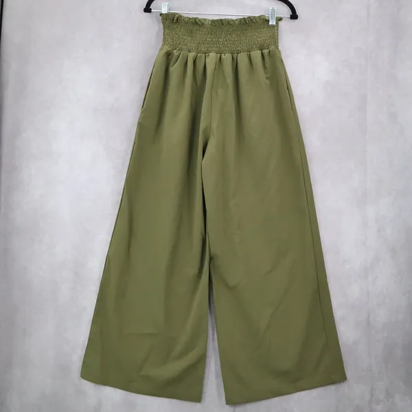 Green Wide Leg Boho Comfy Pull On Straight Leg High Rise Trousers Pant S Small‎ - Image 3