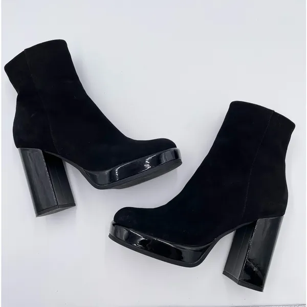 Jeffrey Campbell Mary Kate Ankle Platform Booties Black Suede Size 7 Free People - Image 11
