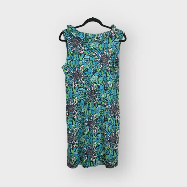 Lilly Pulitzer Clare Dress Blue Green Floral Ruffle Sleeveless Midi Size Large - Image 3