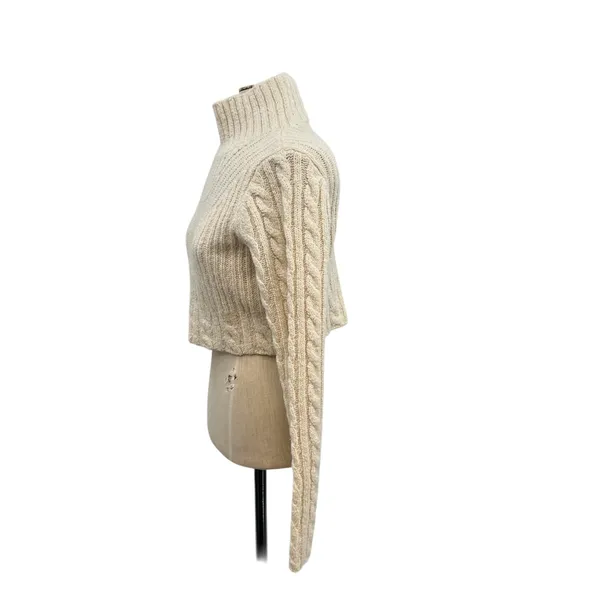 & Other Stories Cable Knit Sweater‎ Cropped Wool Blend Cream Ivory Size Small - Image 7