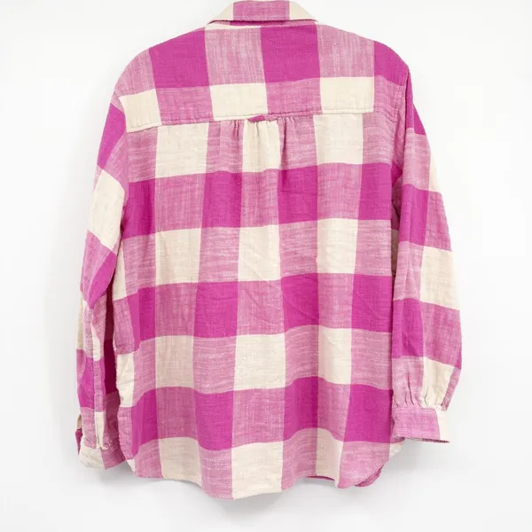 American Eagle Womens Pink Plaid Cabincore Flannel Button Down Shirt Size L - Image 7