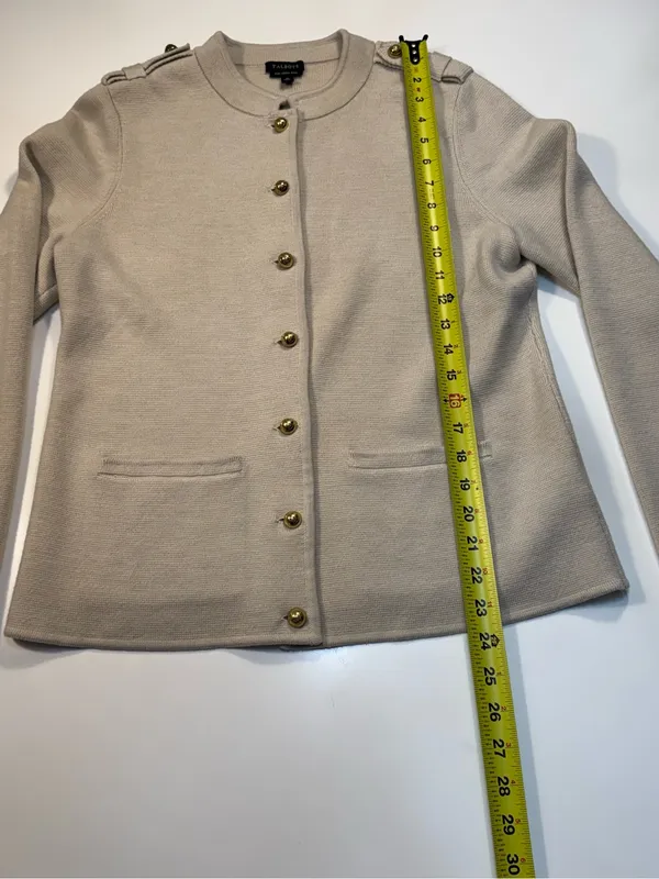Talbots Pure Marino Wool Beige Crewneck Button-Front Cardigan - Image 3