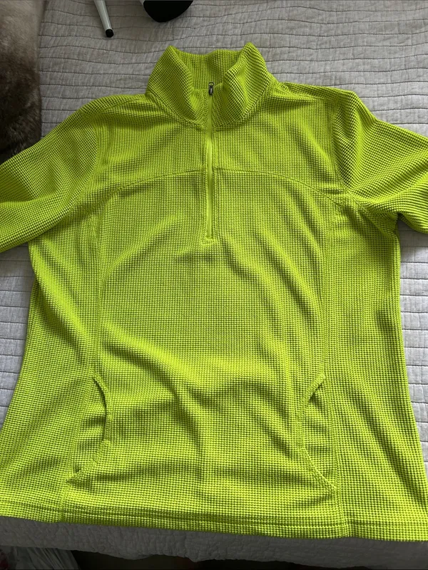 Tek gear Y2K Vtg bright chartreuse grid fleece quarter zip pullover XL - Image 8
