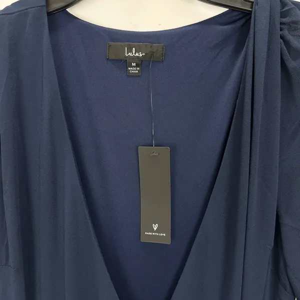 Lulus My Whole Heart Dark Navy Blue Long Sleeve Wrap Dress Chiffon Medium NWT - Image 7