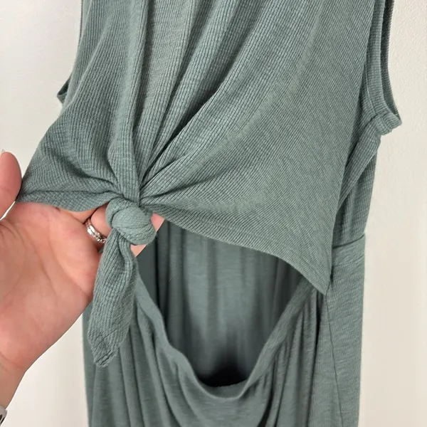 Aerie Cutout Ribbed Dress Knot Tie Green Women’s Size Medium Mini Lightweight - Image 5