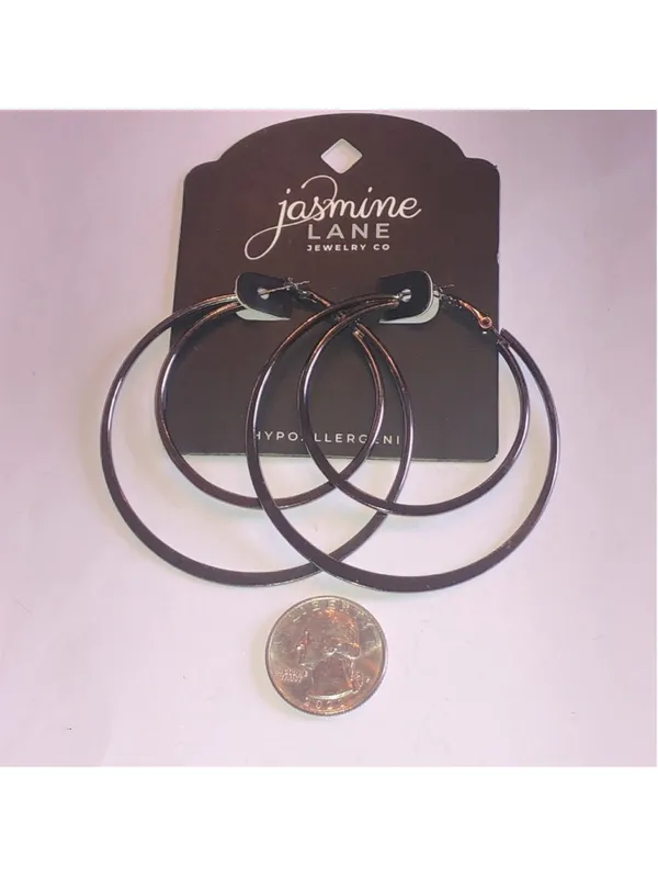 Jasmine Lane Gunmetal Dark Metal Huge Boho Hoop Earrings - Image 3