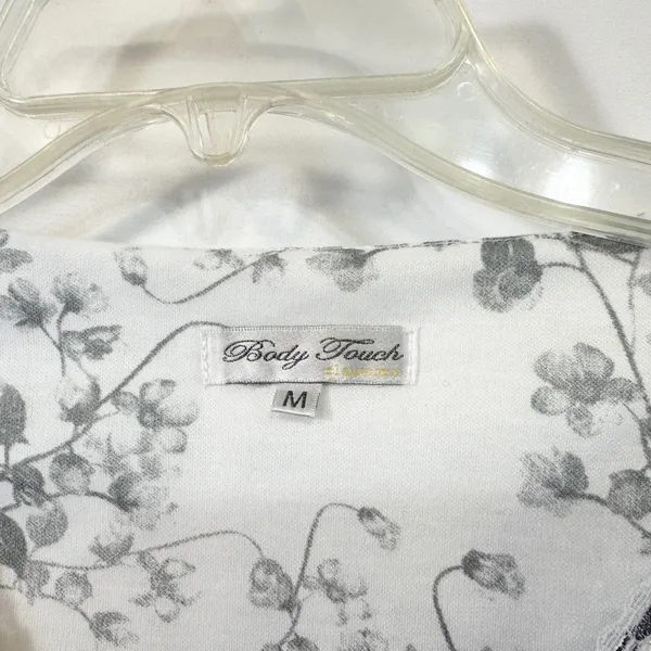 Body Touch Medium Pajama Set‎ White Gray Floral Long Sleeve Lounge Feminine 367 - Image 12