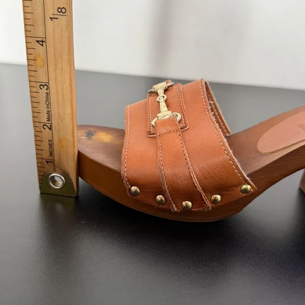Horsebit BOHO Y2K Wooden Platform Clog Mules Womens Size 39 US 8.5 Brown Slides - Image 13
