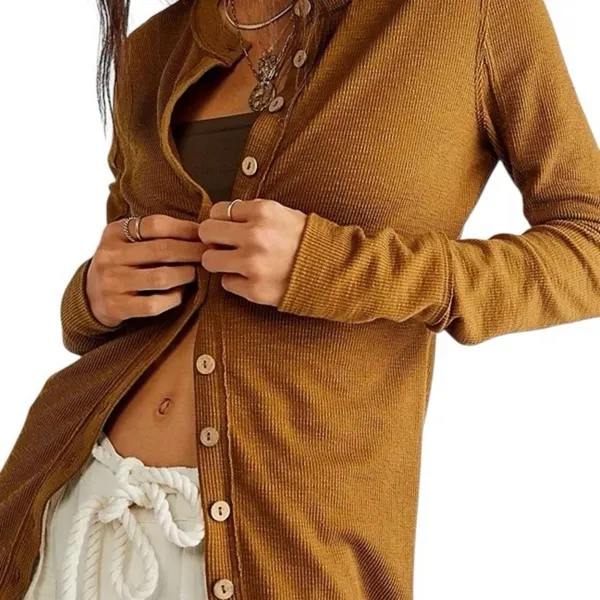 We The Free People Gia Cardi Long Ribbed‎ Sweater Dress Size Small Brown Tan - Image 2