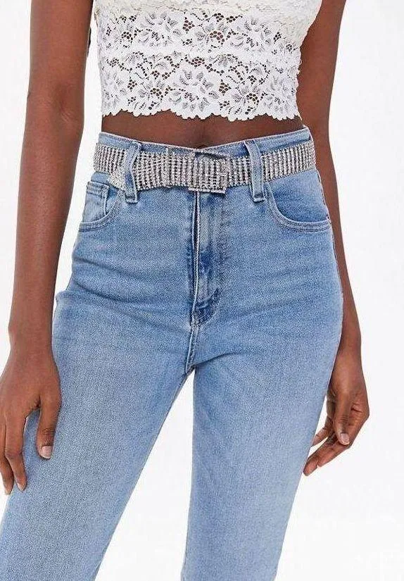 Urban Outfitters Glittery Sparkle Silver Zoe Statement Rhinestone Belt - Image 3