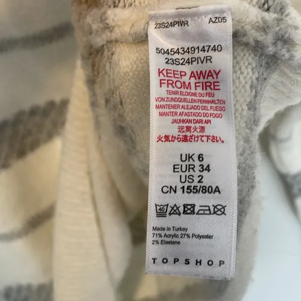 Topshop sweater white grey striped women’s size 2 - Image 5