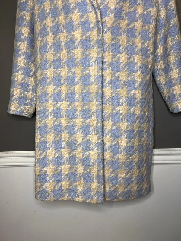 Baloot Coat Womens Small Blue Houndstooth Tweed 3/4 Sleeve Button Front Lined - Image 3