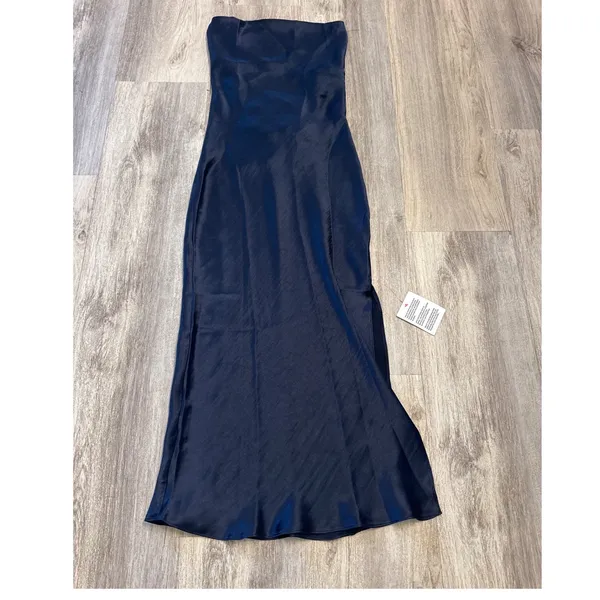 ASOS DESIGN Navy Blue Satin Cami Neck Lace Up Back Maxi Dress Size US 6 NEW - Image 2