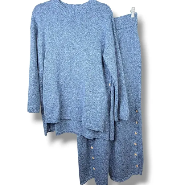 NEW Free People Free-est Blue Sea Combo Cotton Button 2 Piece Wide Leg Set XS - Image 2