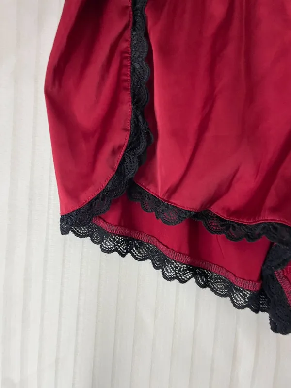Ekouaer Women's Satin Pajama Sleep Shorts Red Black Lace Trim XL Lounge Sleepwea - Image 3