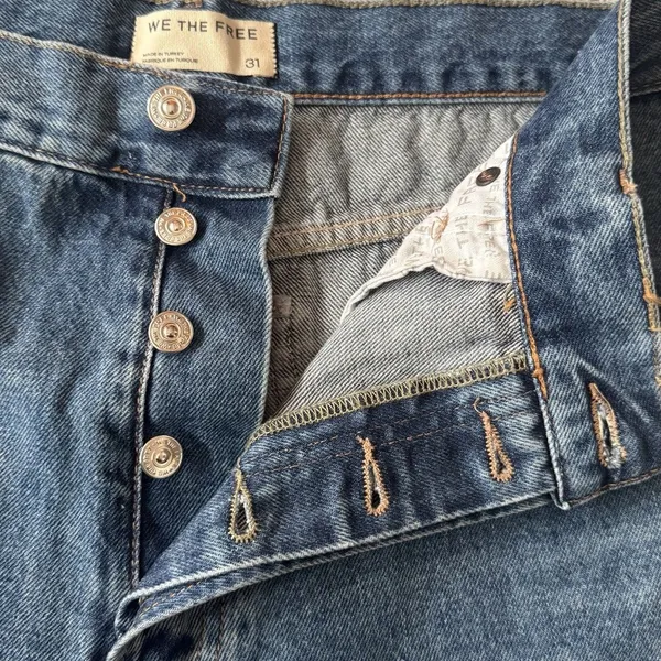 We The Free High Rise Wide Leg Jeans‎ Size 31 Blue Raw Hem Boho - Image 2