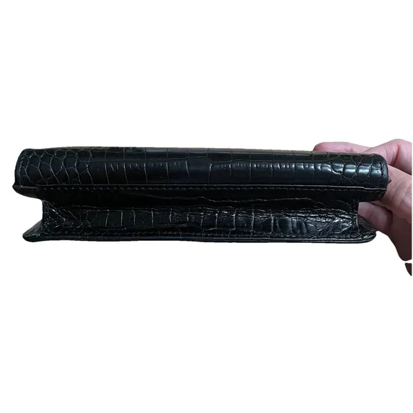 BRIGHTON Zip Around Glossy Black Croc‎ Leather Clutch Wallet - Image 6