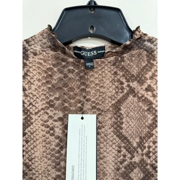 GUESS Women Brown Snake Print Mesh Mock Neck Long Sleeve Bodycon Dress L NWT - Image 4