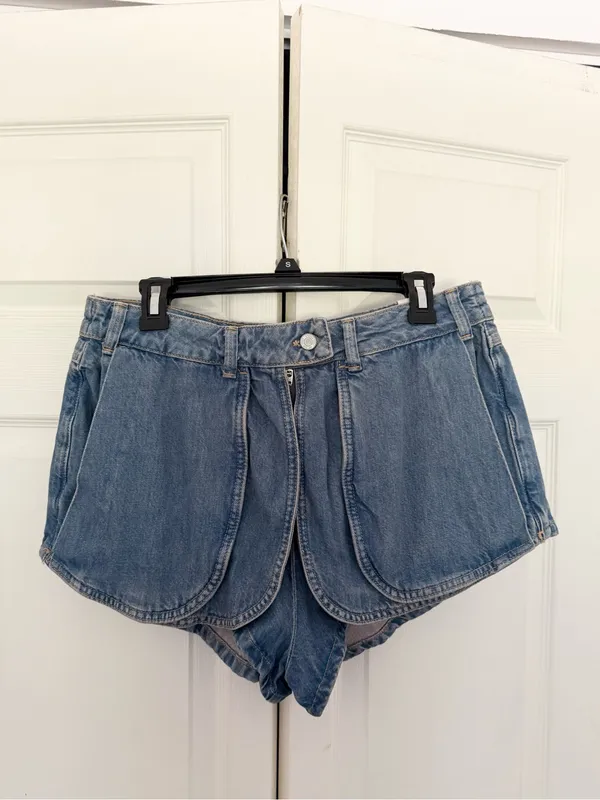 NWOT Free People We the Free Prince Street Denim Micro Shorts Overlay Size 31 - Image 4