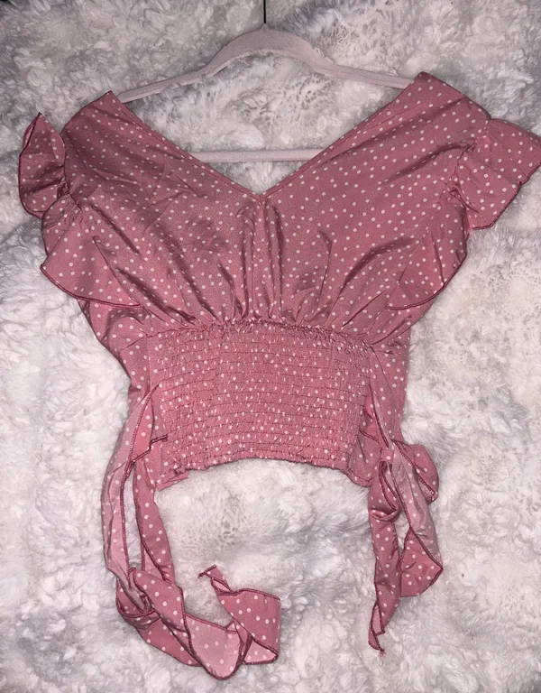 SheIn NWOT Dusty Pink Ruffled Polka Dot Top - Image 3