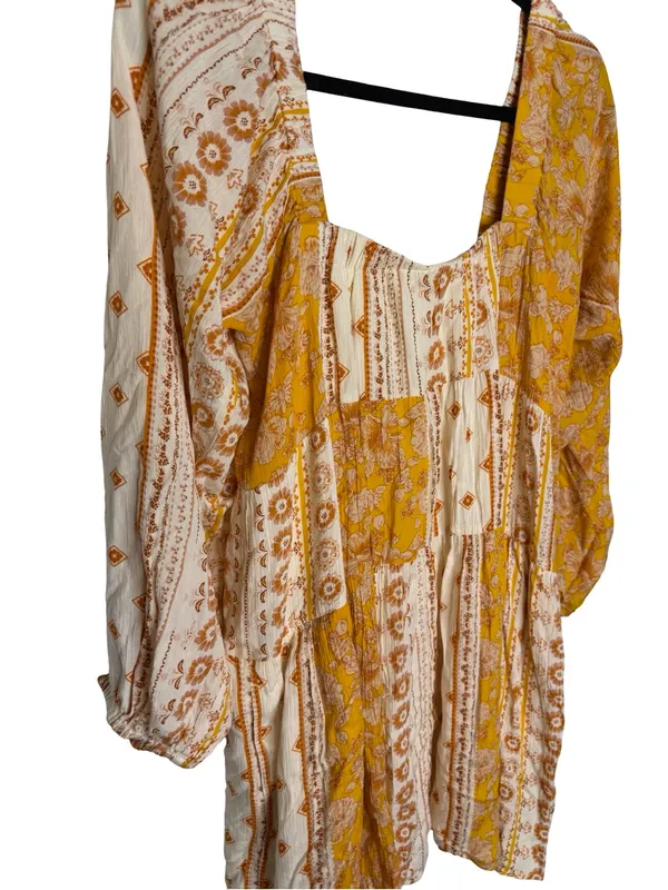 🌼 En Crème Boho Patchwork Mini‎ Dress Large NWT 🌼 Orange - Image 3
