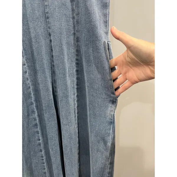 Denim Jumpsuit Women's Small‎ Blue Strapless Wide Leg Pockets - Image 4
