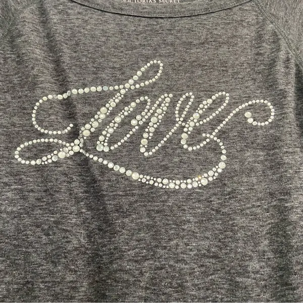 VICTORIA’S SECRET Love Rhinestone Long sleeve Gray Top Medium - Image 2
