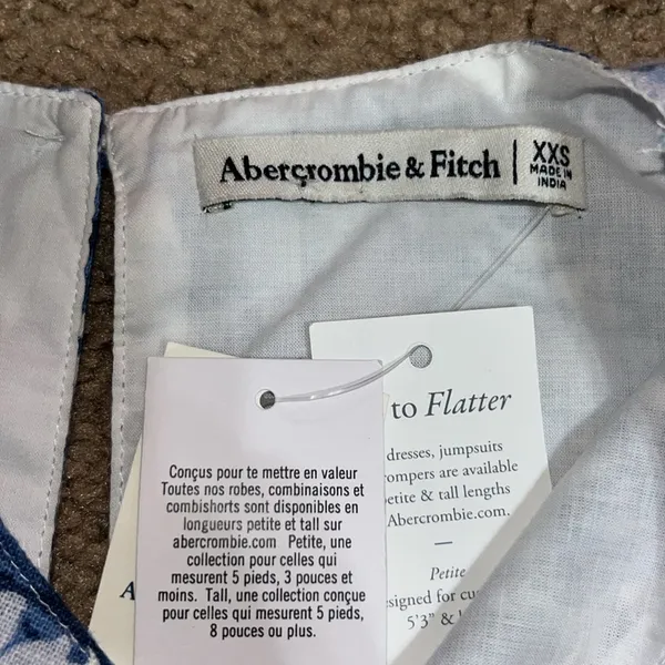 Abercrombie & Fitch High Neck Linen Blend Mini Dress Blue‎ White Floral XXS - Image 9