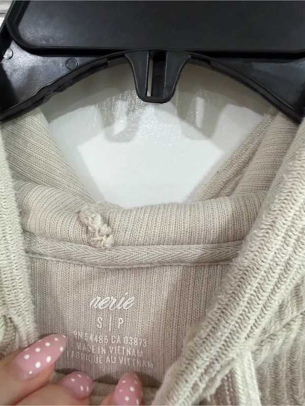 aerie women’s drawstring Hoodie in Cream - Image 3
