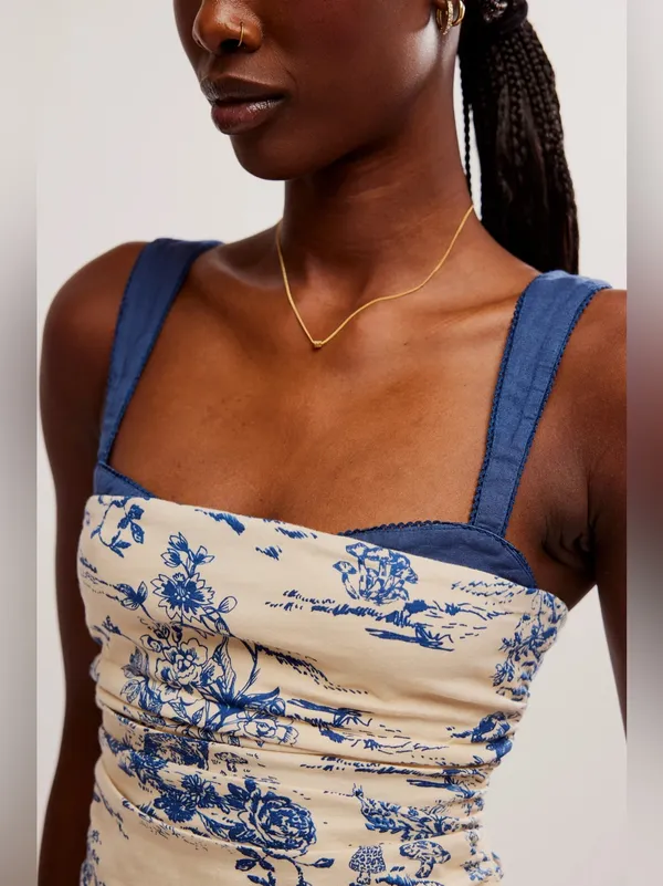 NWOT Free People 2 Tone Printed Tank - ivory blue combo - medium - Image 8