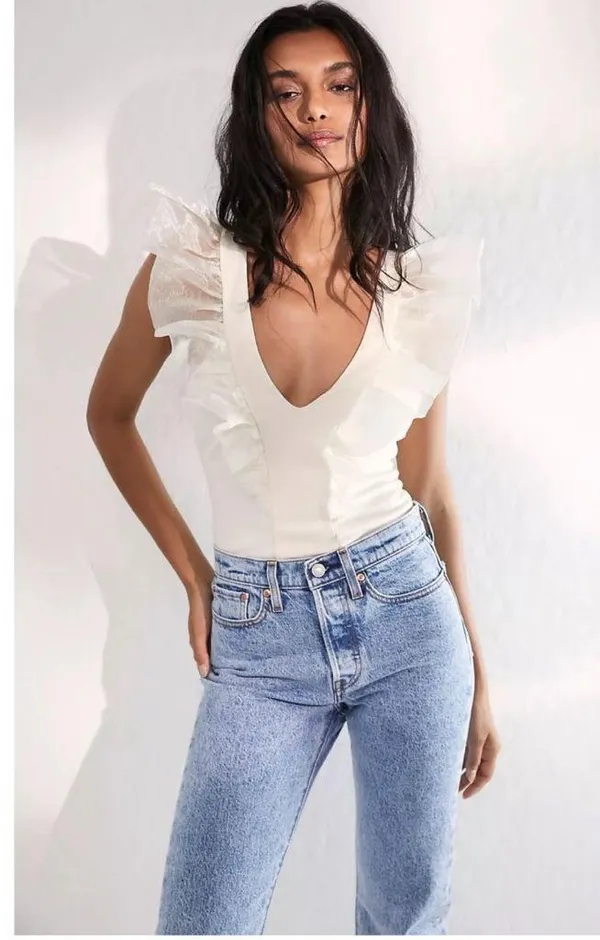 NWOT Free People Intimately Paper Planes Balletcore Ivory Ruffle Bodysuit Sz XS - Image 2
