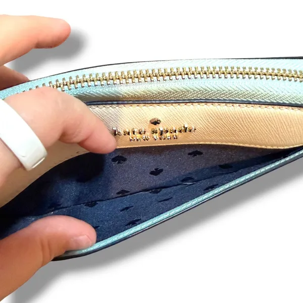 Kate Spade New York Wallet Womens Aqua White Saffiano Leather Zip Around - Image 6
