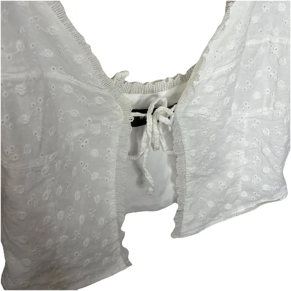 White Fox Where Have You Been Crop Top White Eyelet Tank 100% Cotton Size Large - Image 2
