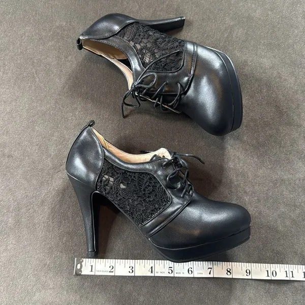Women’s Black High Heel Lace Up Booties with Lace Detail EU40 Size 9/9.5 US NEW - Image 12