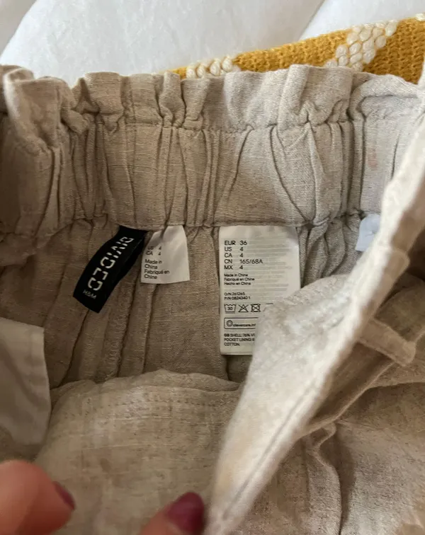 Divided Beige Linen Paper Bag Shorts - Image 7