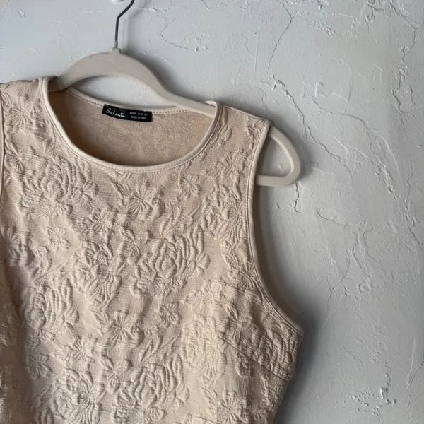 Salanta Textured Floral Crop Top Fringe Lace Boho Cream Size M Boho Festival‎ - Image 2