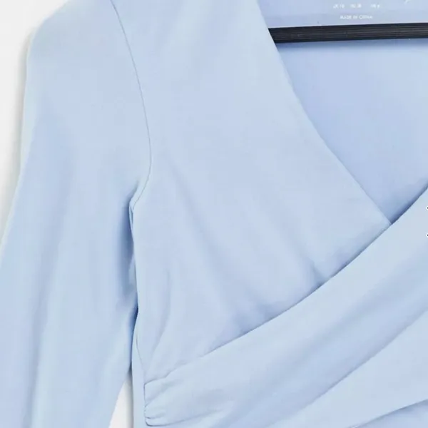 ASOS yoga long sleeve wrap crop top cotton light blue us 2 - Image 2