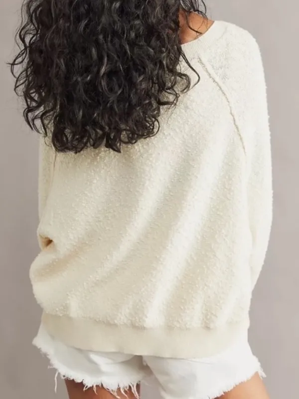 Free People Boucle Found My Friend ivory cream cotton oversized sweater size S - Image 9