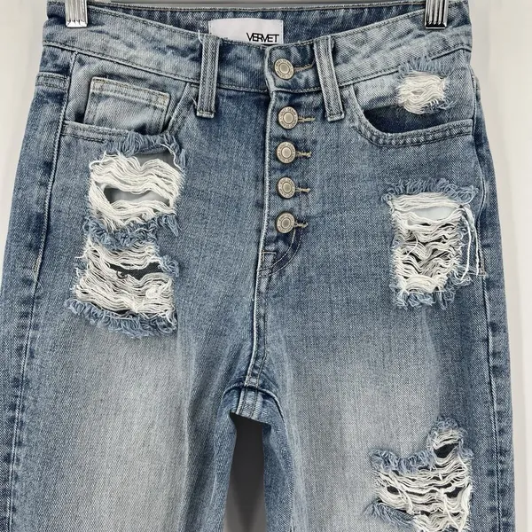 Vervet Belvoir Jeans Size 24 Super High Rise Button Fly‎ Distressed Straight Leg - Image 3