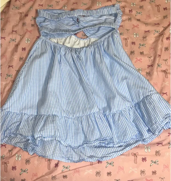 Strapless open back gingham dress Blue Size M - Image 2