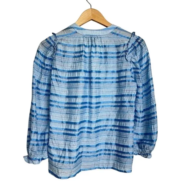 VICI Blue White Striped Metallic Ruffle Sleeve V-Neck Blouse Size Small - Image 3